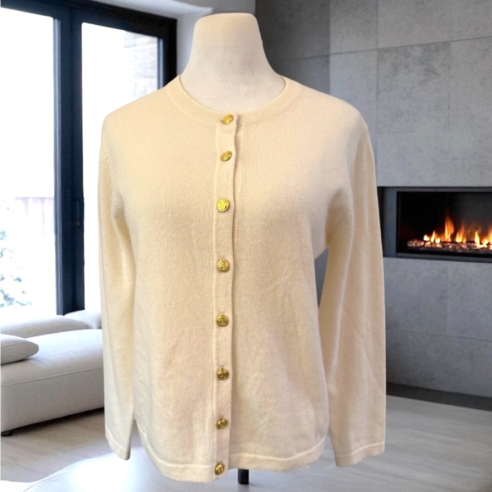 VTG! ARCHER & WILSON Scotland Cashmere Ivory Cardigan Sweater Medium